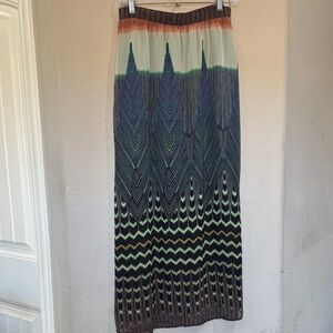 Maeve Chevron & Feather-Print Maxi Skirt in Navy, Mint & Coral
